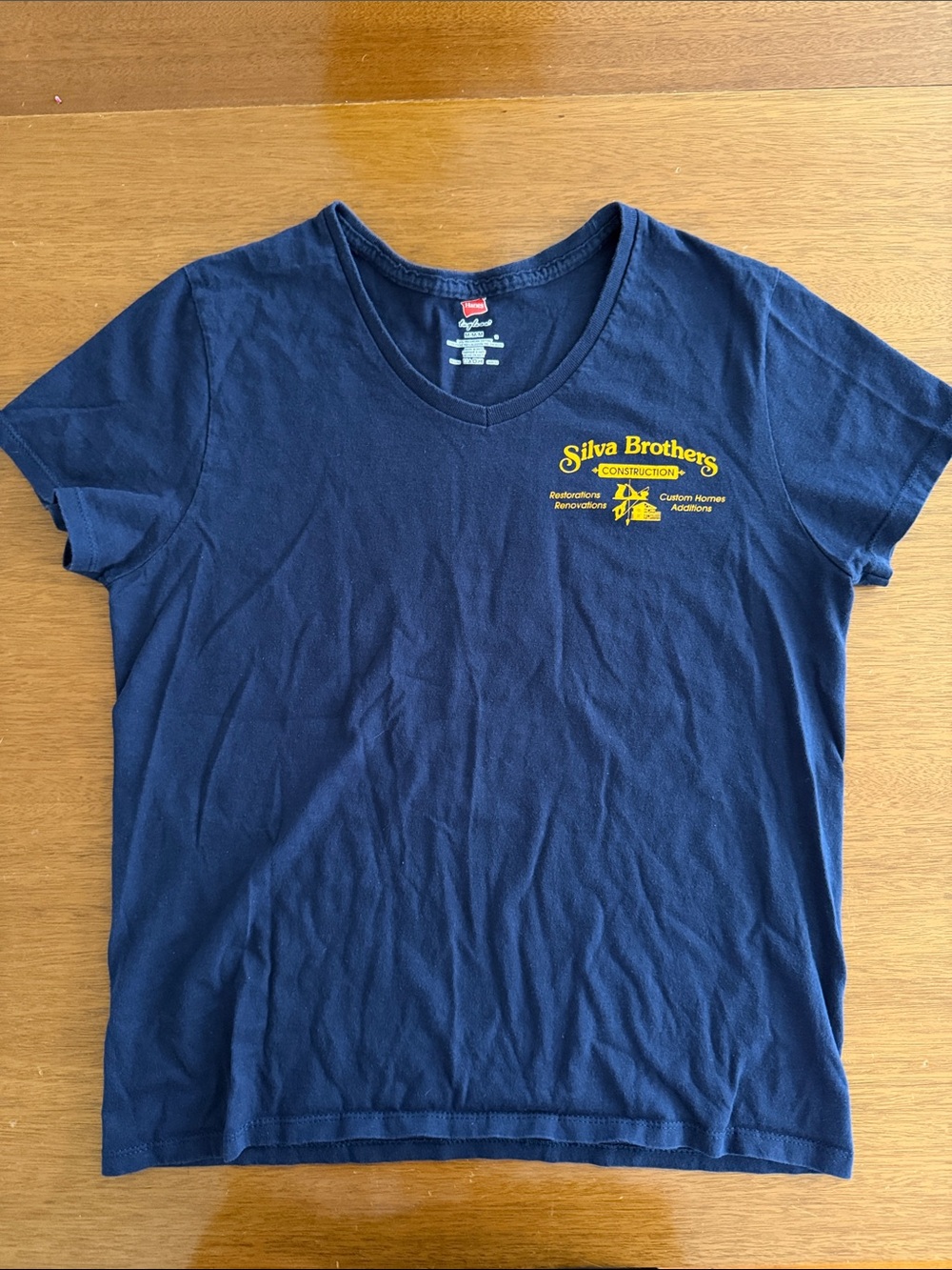 Hanes Navy V-Neck Short Sleeve Tee with Silva Brothers logo